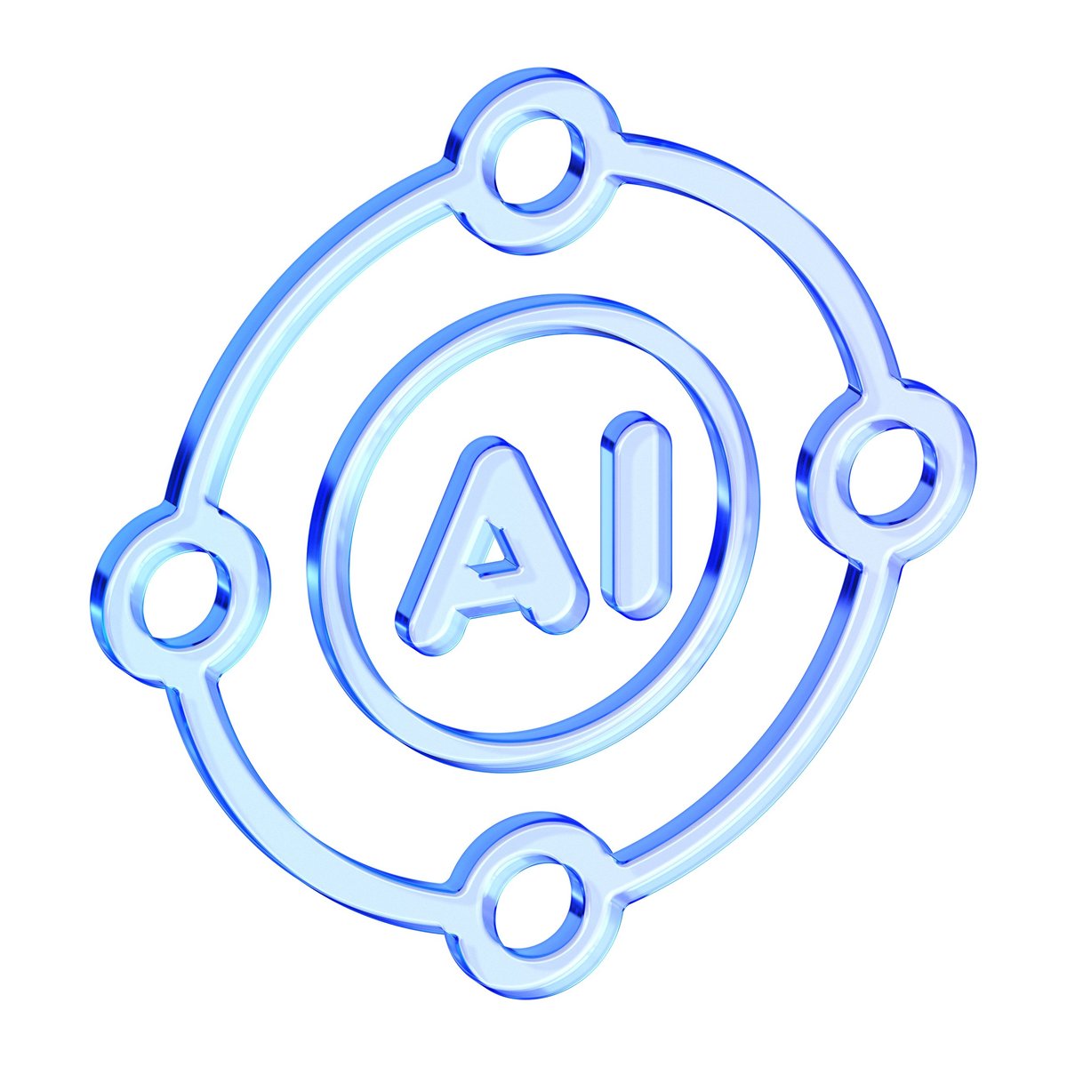 Blue glassmorphism AI orbit icon for central intelligence and systemic processing